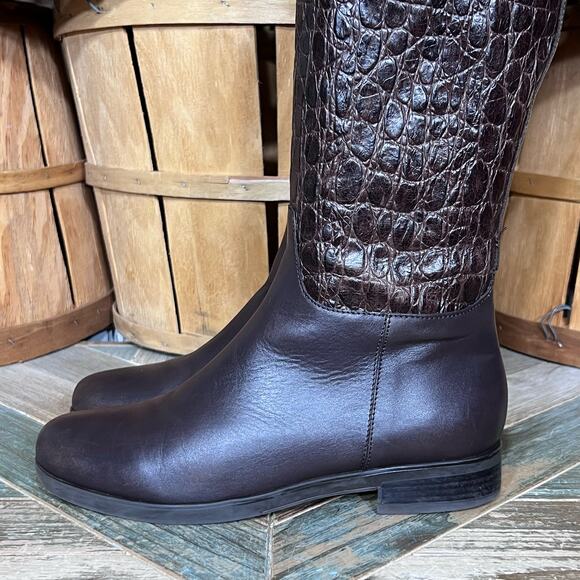 Clarks Hopedale Wish Brown Croc Embossed Leather Tall Riding Boots Womens Size 8 - Picture 11 of 16